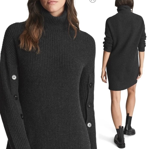 NWT Reiss Maggie Button Sleeve Turtleneck Sweater Dress - Picture 3 of 4